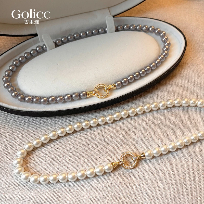 铜合金项链 施家珍珠项链女款高级感锁骨链轻奢小众设计颈链配饰