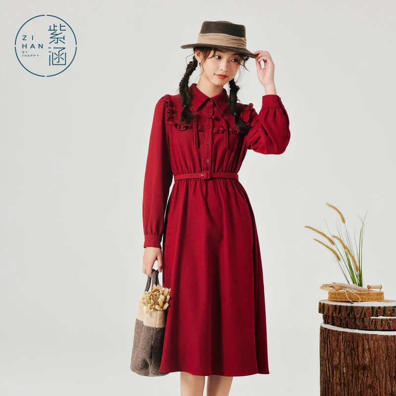 紫涵POLO领法式连衣裙冬季新款休闲风Z3Z10ZS636