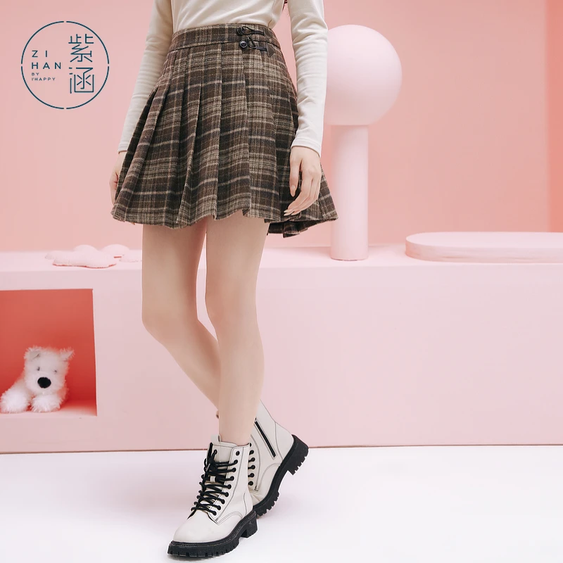 紫涵学院风短款百褶裙女冬季新款短裙收腰a字裙Z4Z11AS316