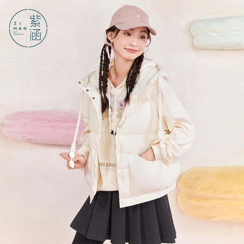 紫涵蝴蝶结抽绳羽绒背心外套女2024冬新款鸭绒无袖马甲Z4Z10AN633