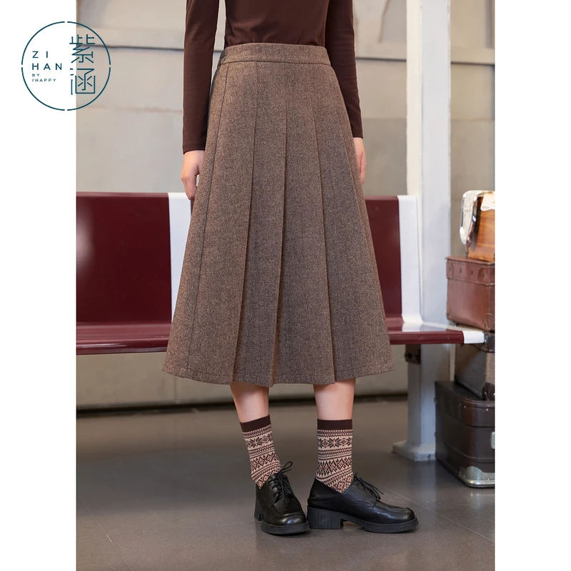 紫涵美拉德中长款半身裙女冬新款高腰显瘦a字裙Z4Z10BS235