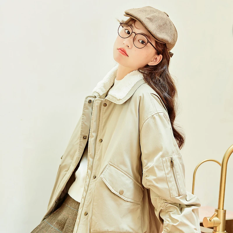 紫涵工装风翻领棉衣女冬季新款日系甜美短款棉服Z3Z10BS228