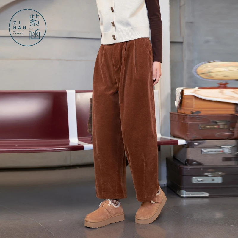 紫涵灯芯绒阔腿裤女冬季新款高腰宽松显瘦休闲裤子Z4Z10BS209