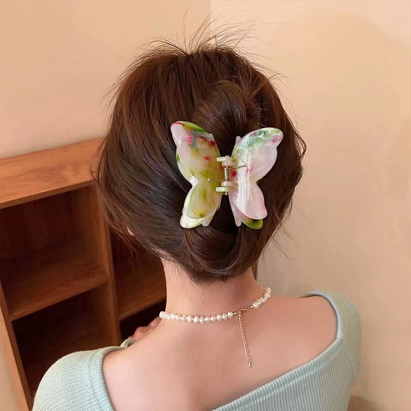 超仙法式复古浪漫大号纹理蝴蝶抓夹~少女质感后脑勺夹子头饰发夹