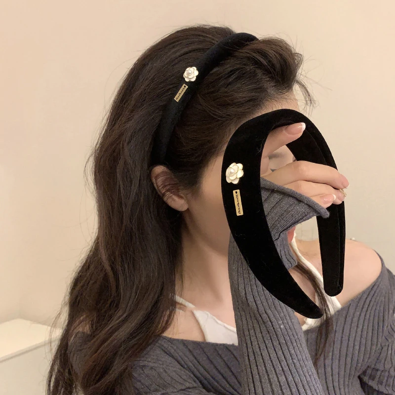 小香风复古简约花朵黑色出游发箍女百搭气质女式时尚头箍发饰网红