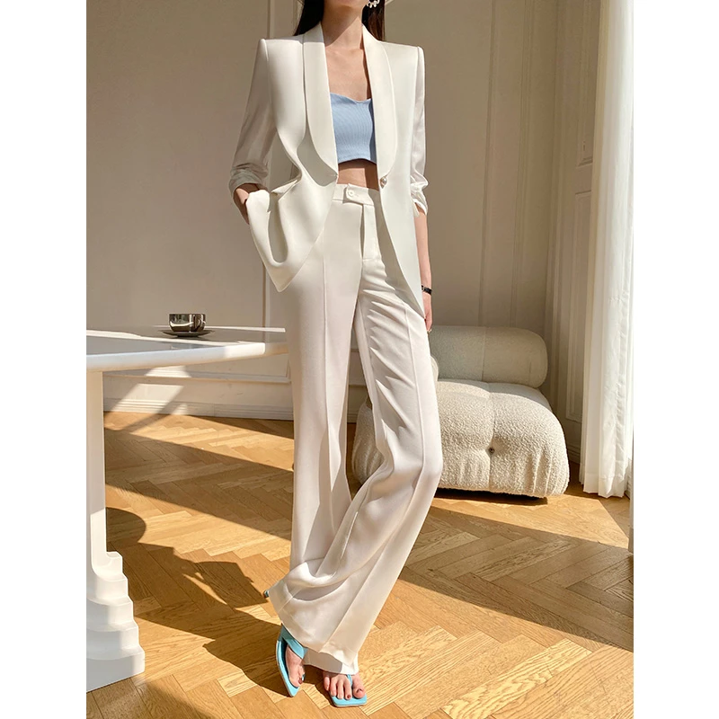 【时尚轻奢】小香风西服套装女2025新款职业夏薄款七分袖白色西装