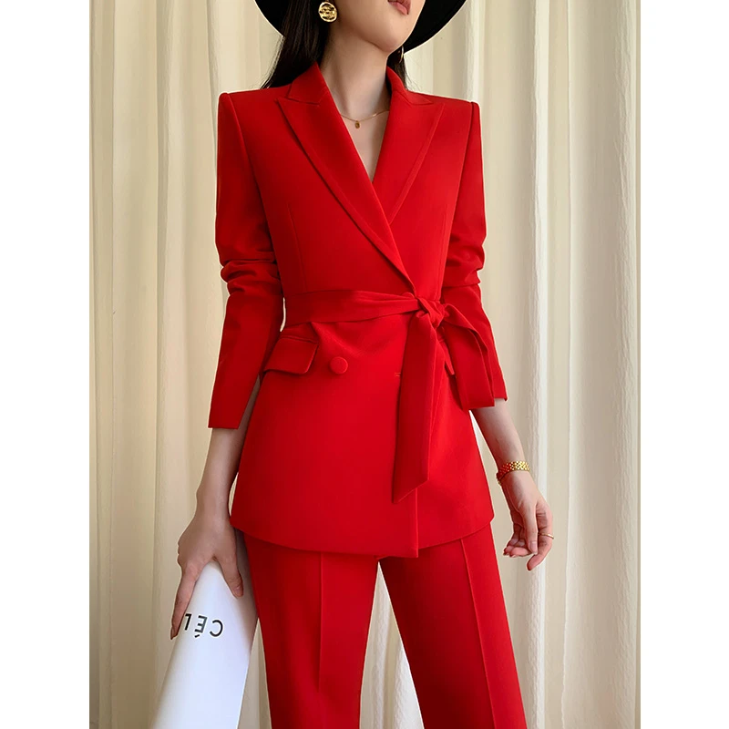 【时尚轻奢】红色西装套装女2025新款婚礼服主持人高端气质西服套装