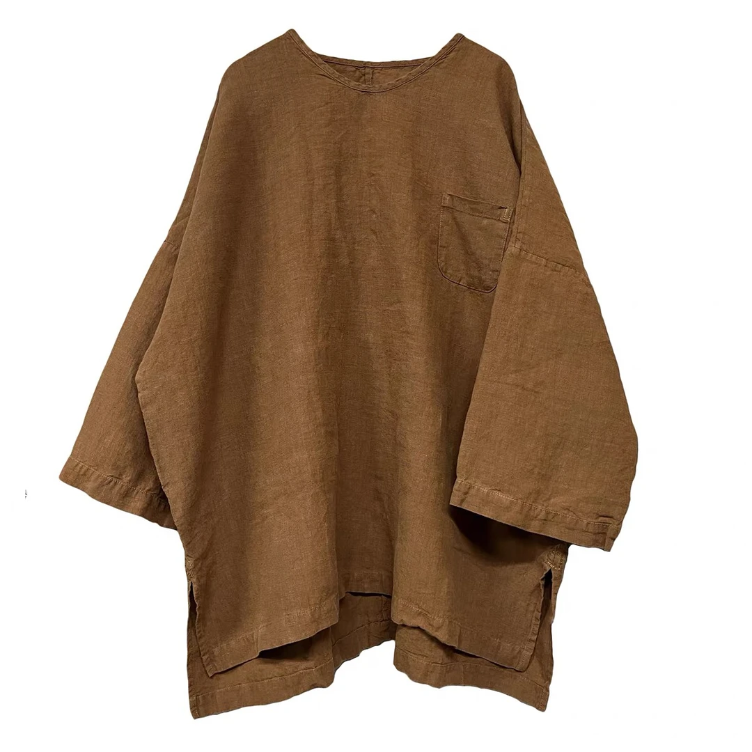 沉香布衣草堂衣路走来雨露麻大衫套头上衣短款多色做旧款