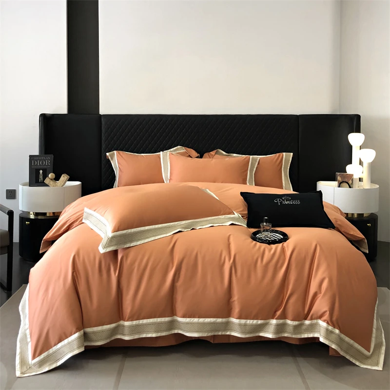 高端精致刺绣100支长绒棉四件套宽边保暖套件