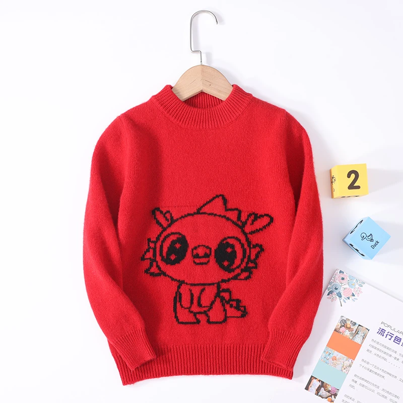 女童针织衫儿童童装毛衣打底红色服装潮流宝宝加厚神秘圆领卡通