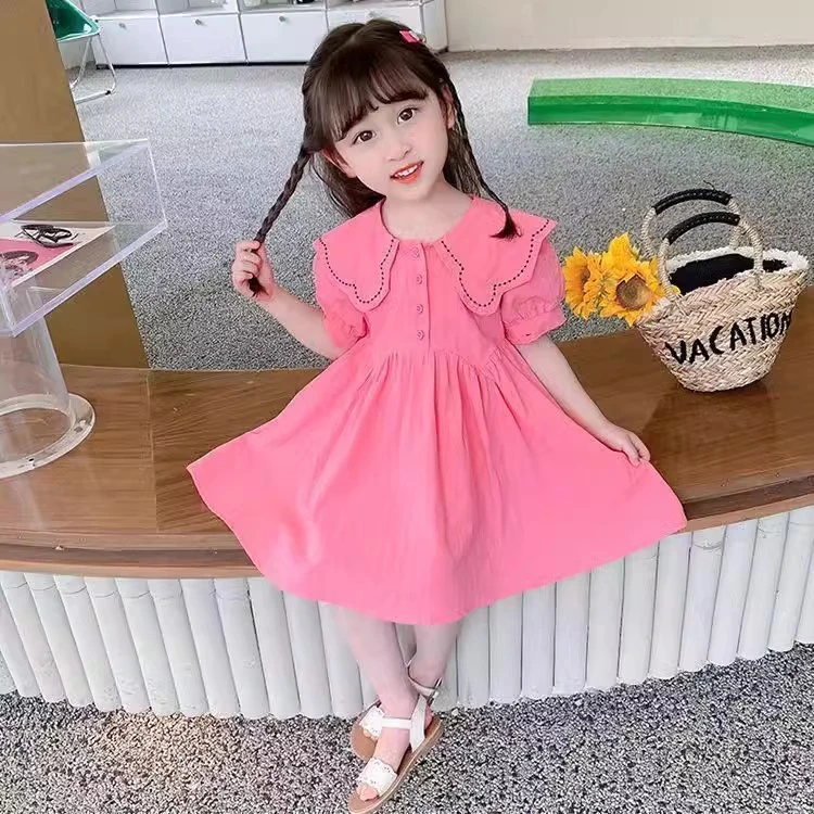 童装女童夏季娃娃领棉布裙新款连衣裙网红小女孩洋气公主裙潮