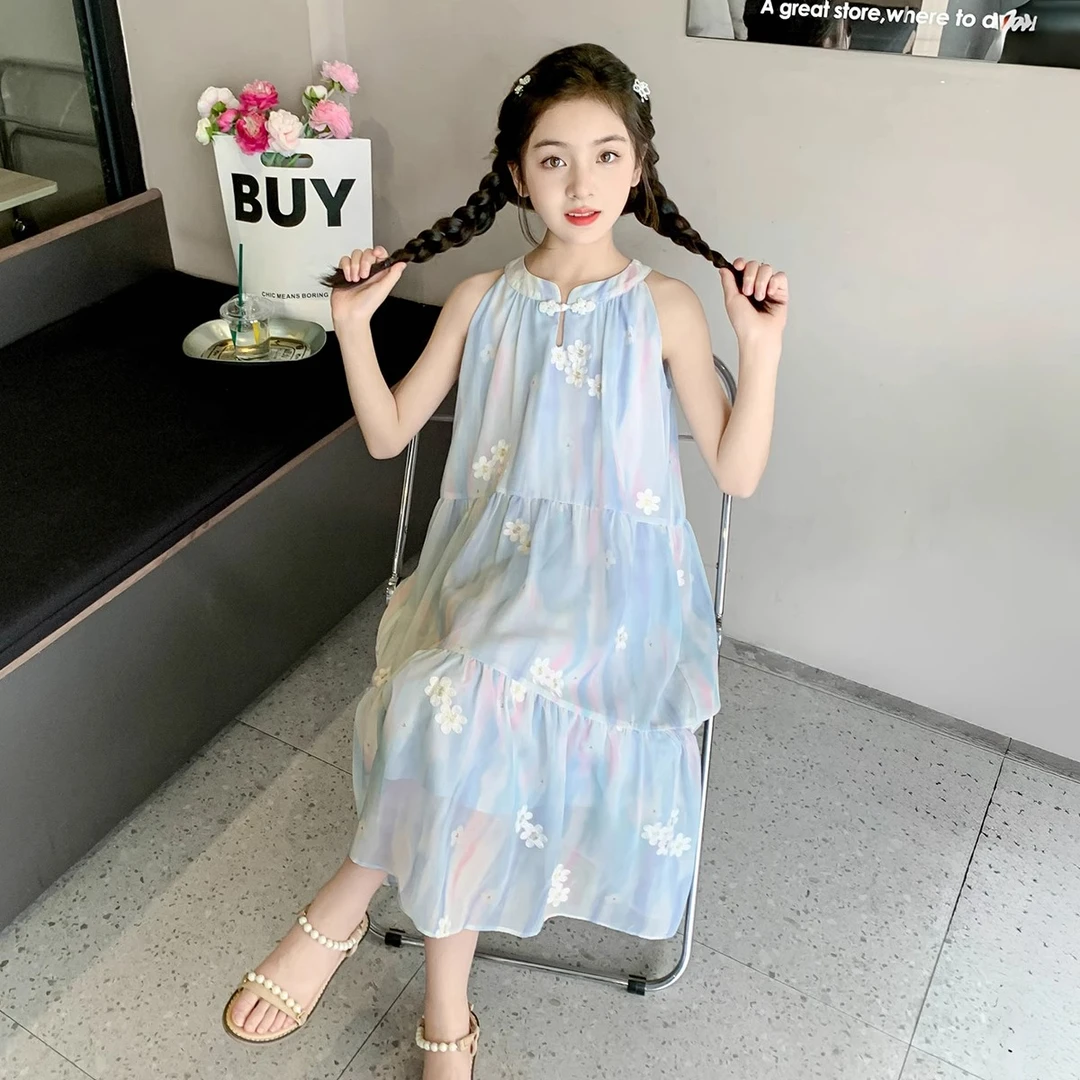 女童夏季连衣裙2025新款女孩夏装雪纺裙子洋气沙滩裙女大童长裙