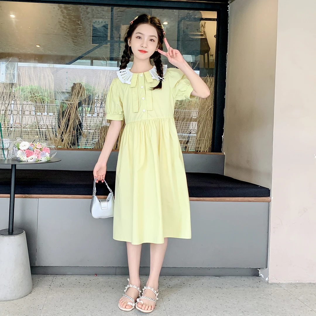 连衣裙儿童裙子女童洋气公主裙夏季夏装宝宝娃娃领泡泡袖中大童