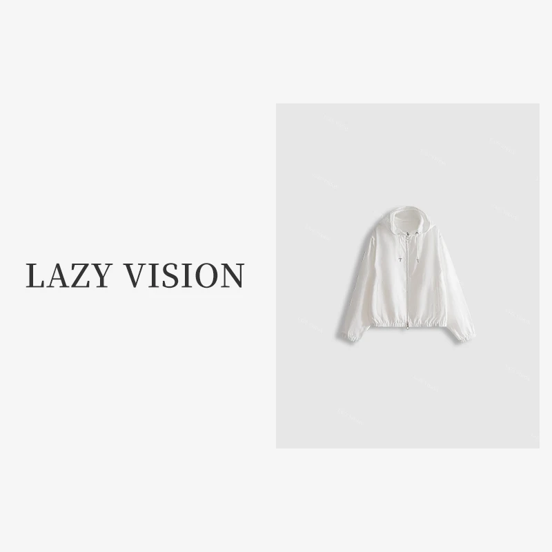 LAZYVISION重磅100亚麻轻薄连帽外套女士夹克上衣ZMD-18412