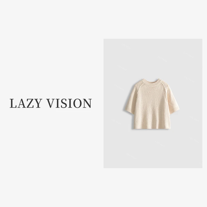 LAZYVISION‘米兰’极简风女士针织衫夏季凉感七分袖上衣ZMD-18271