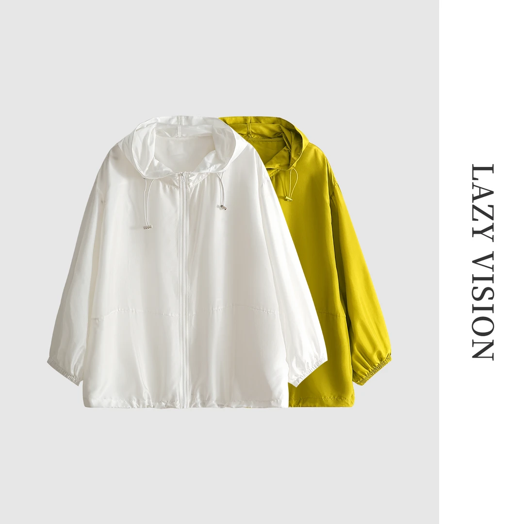 LAZYVISION夏季新品户外休闲防晒薄款连帽抽绳外套女 ZMD-15670