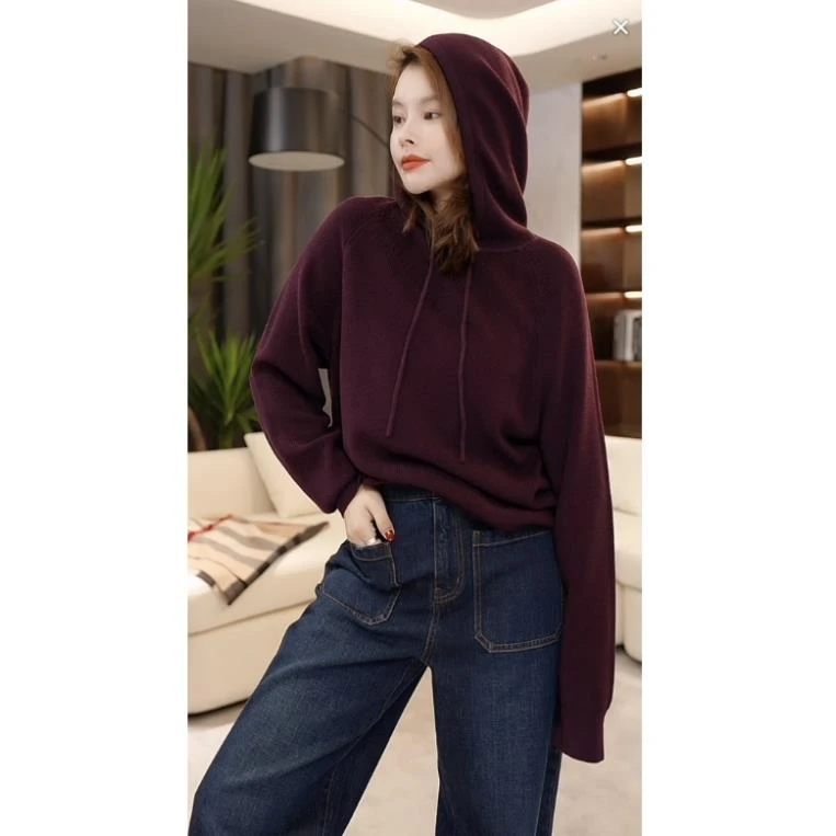 【LAZYVISION】秋冬新品连帽长袖半高领卫衣打底针织绒衫女ZM2-9916