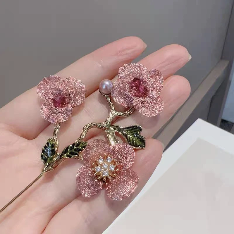 复古手工花朵滴油长款胸针323