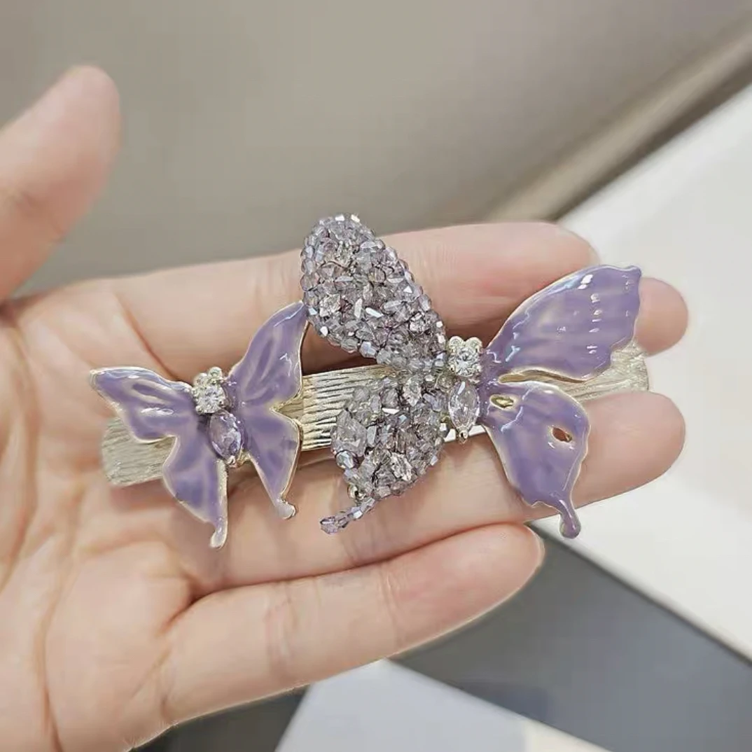 唯美紫色滴油蝴蝶弹簧夹