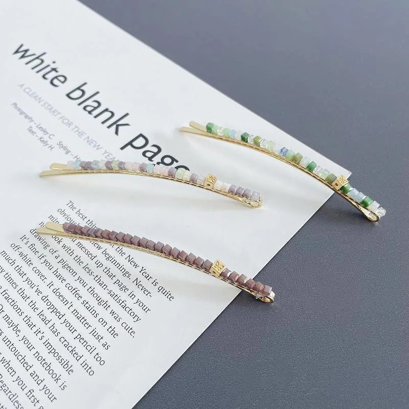 手工串珠闪亮水晶一字夹发夹ins发卡气质