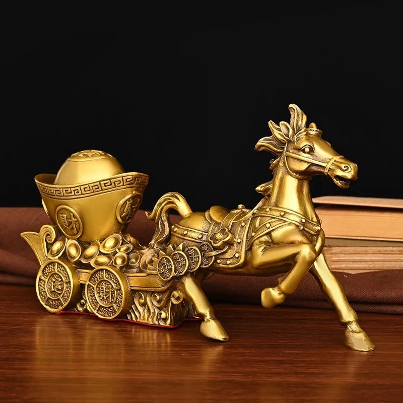 【老师推荐】生肖马摆件铜马拉元宝马拉车铜马铜办公室店铺玄关