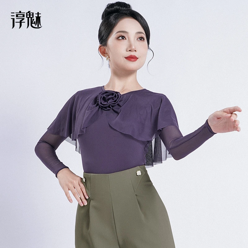 摩登舞服女秋季新款飘逸连体衣交谊舞华尔兹夏季长袖上衣M1109