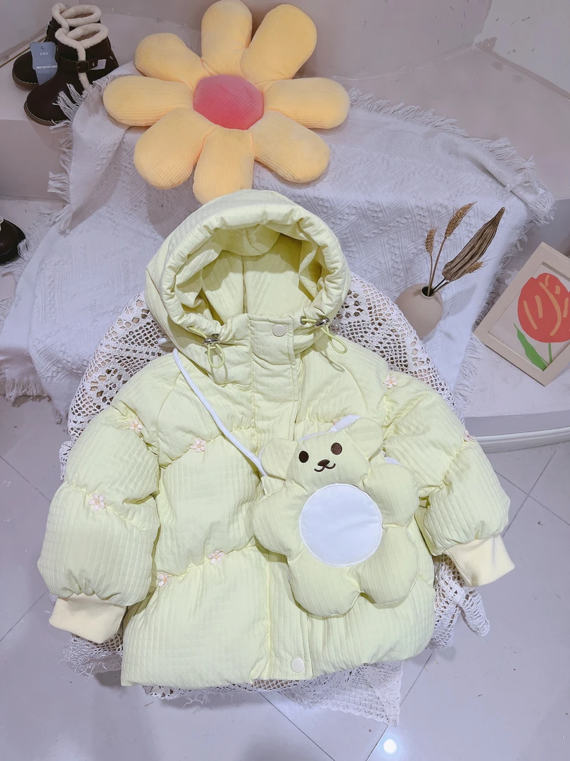 XM06冬季新款女童韩版加绒加厚连帽棉服保暖中长款女宝
