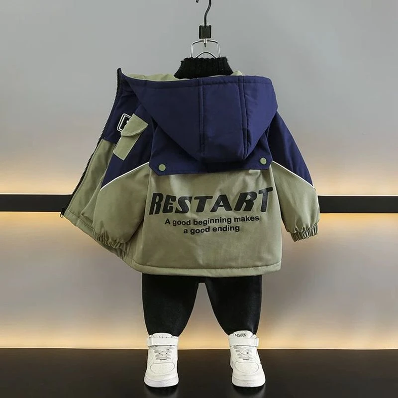 男童派克服加绒冬装外套2025新款洋气儿童宝宝冬季棉服加厚棉衣潮