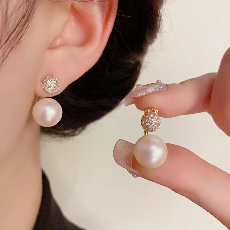 铜合金仿珍珠耳饰 小众轻奢百搭一款两戴微镶珠珠耳钉161