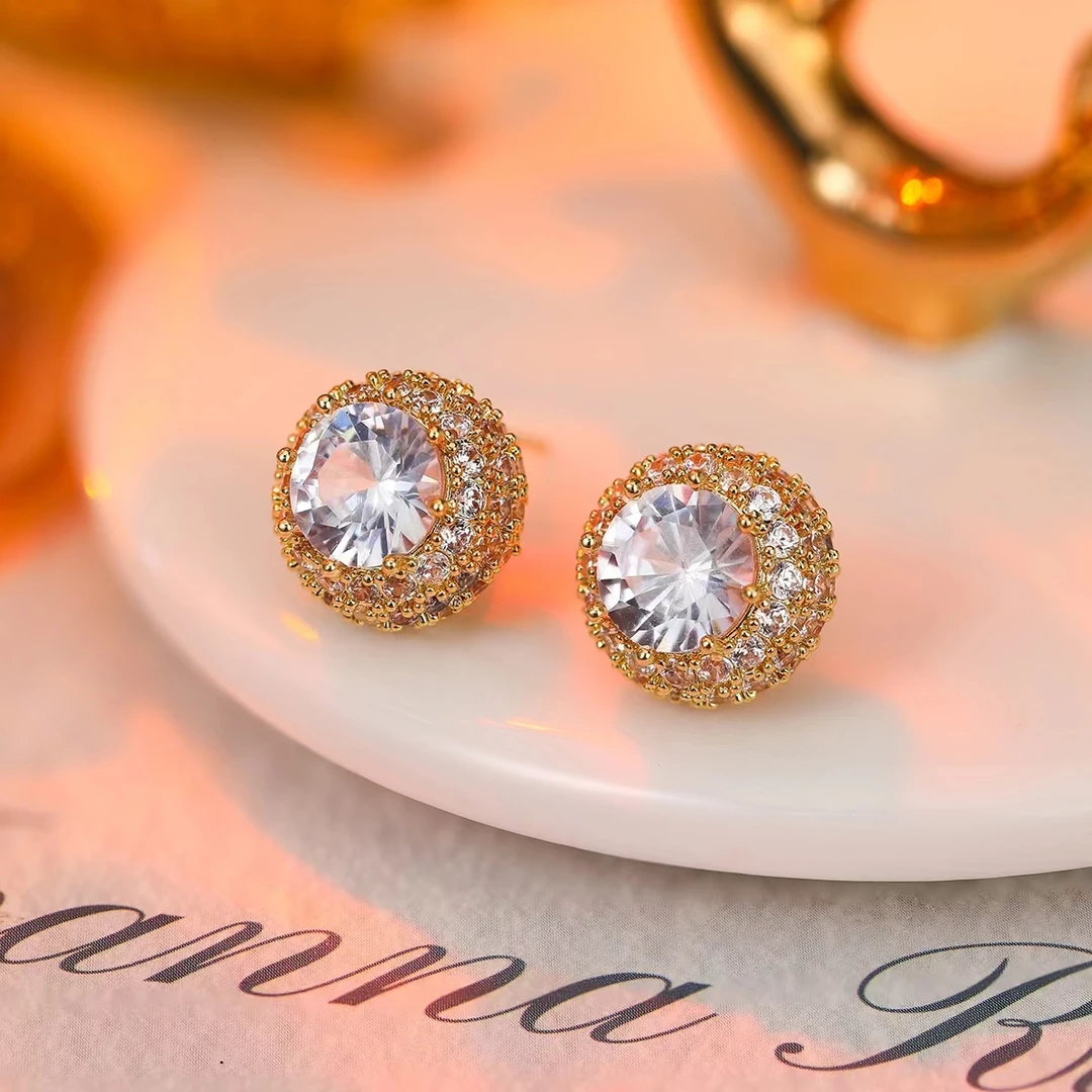 铜合金合成锆石耳饰 设计感时尚精致超闪百搭锆石耳钉1018