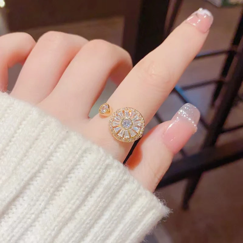 铜合金合成锆石戒指 柒月饰品气质甜美微镶锆石开口戒指系列622