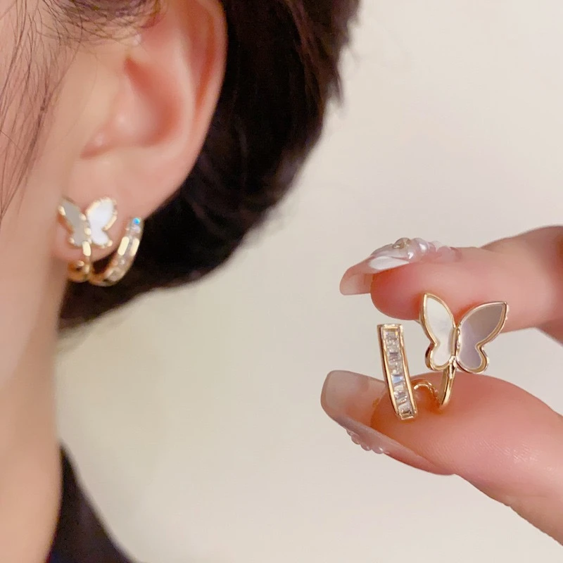 铜合金合成锆石耳饰 小众轻奢设计感法式气质甜美蝴蝶百搭耳钉028