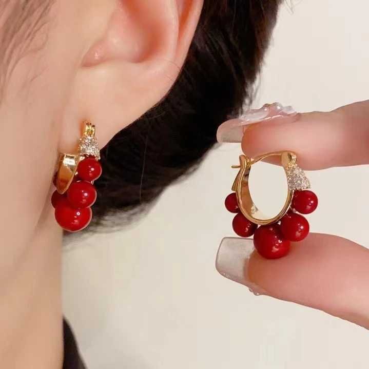 铜合金仿珍珠耳饰 高级感名媛风气质百搭微镶珠珠圈圈耳扣377