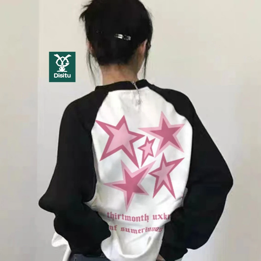 迪斯兔女童洋气星星字母纯棉长袖T恤秋装中大童内搭撞色插肩上衣