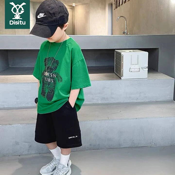 迪斯兔男童夏季新款套装儿童夏天短袖T恤五分裤两件套男孩衣服潮