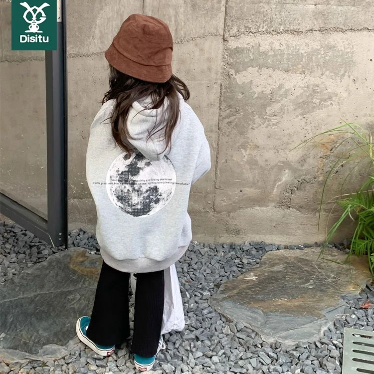 迪斯兔女童加绒卫衣秋冬装新款儿童洋气中大童保暖加厚连帽外套潮