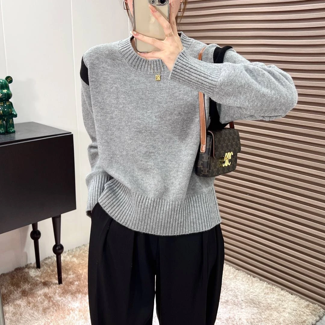 【阿蜜莉雅】2022秋季新品韩版宽松针织女装圆领套头上衣长袖918