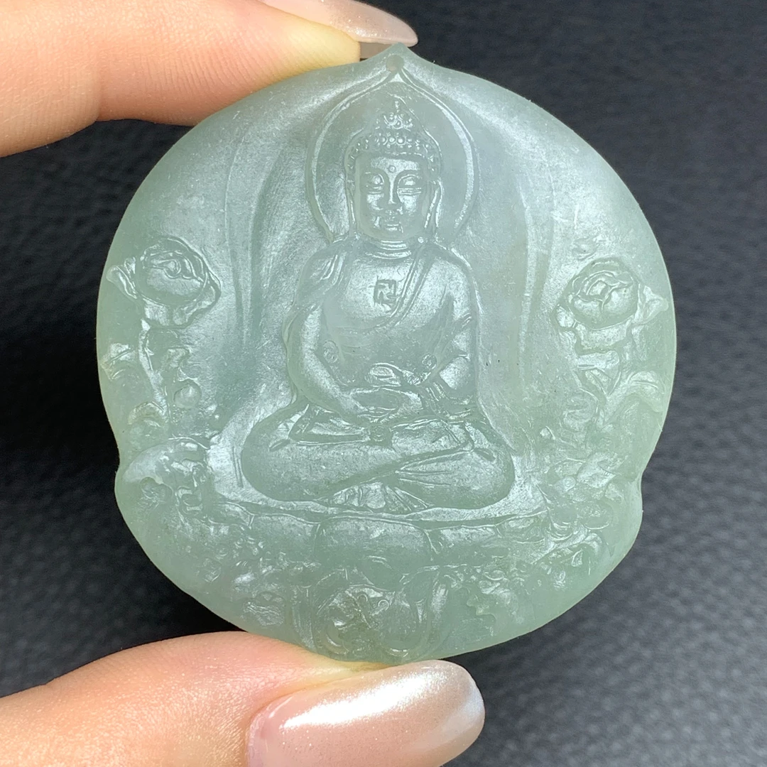 翡翠大日如来抖音官方检测A货翡翠抖音基地发货雕刻精雕俏色精美