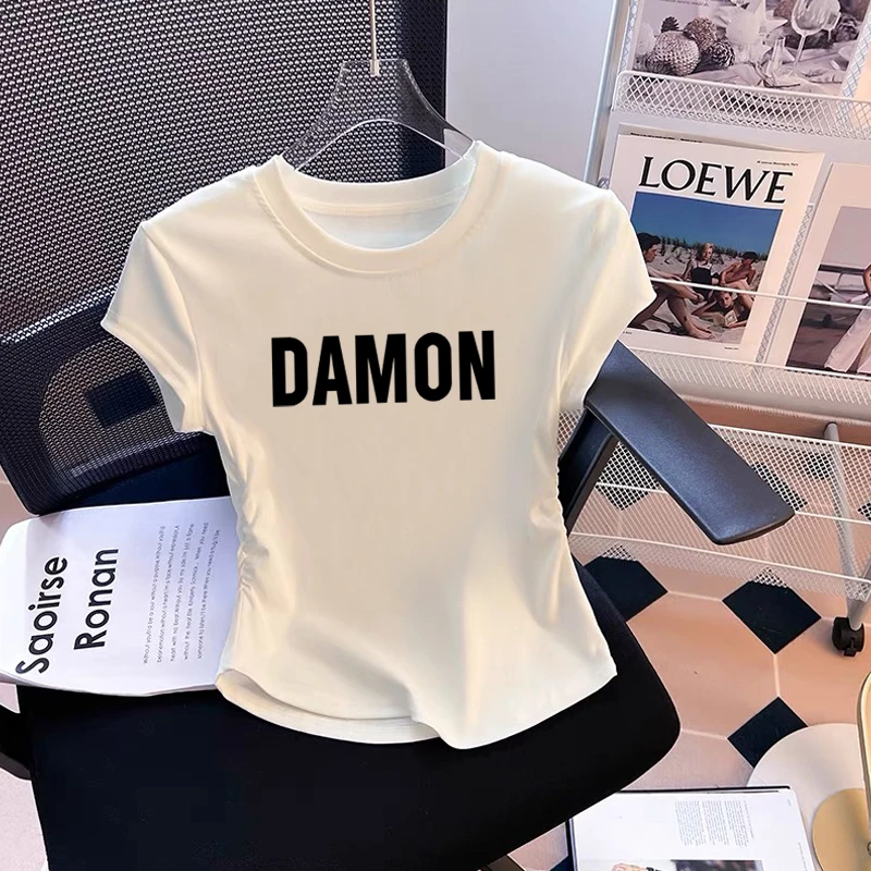 不规则短款短袖t恤女夏季2025新款设计感修身小个子正肩体恤上衣