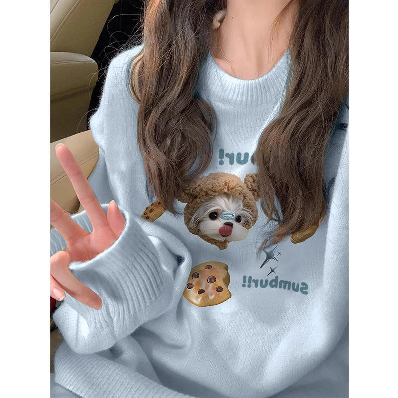 秋冬新款慵懒宽松感毛衣女韩系时尚ins风设计感加绒加厚针织卫衣