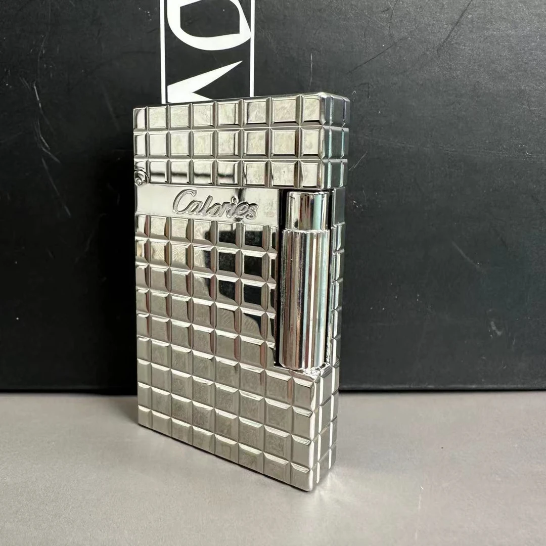 calories样机卡路棋盘格纯铜充气朗声钢音侧滑银色打火机朗声机