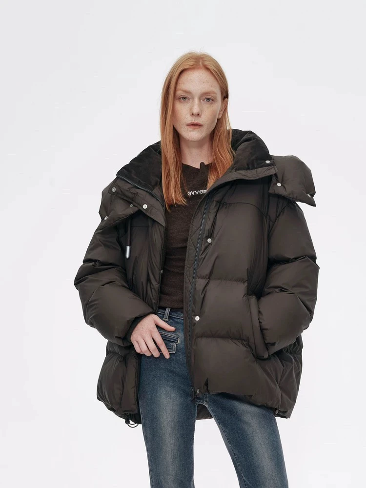 【AVVENN】2024冬季新品可拆卸帽宽松抽绳保暖厚外套AM90502712
