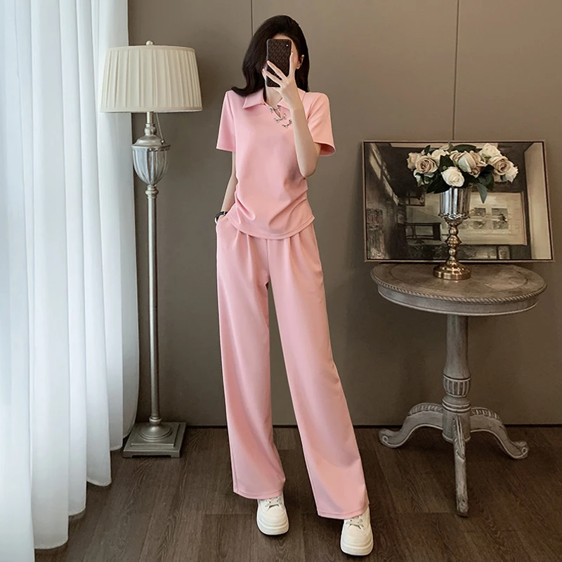 薏丝妮女夏季新中式国风时尚套装洋气减龄盘扣上衣阔腿裤两件套