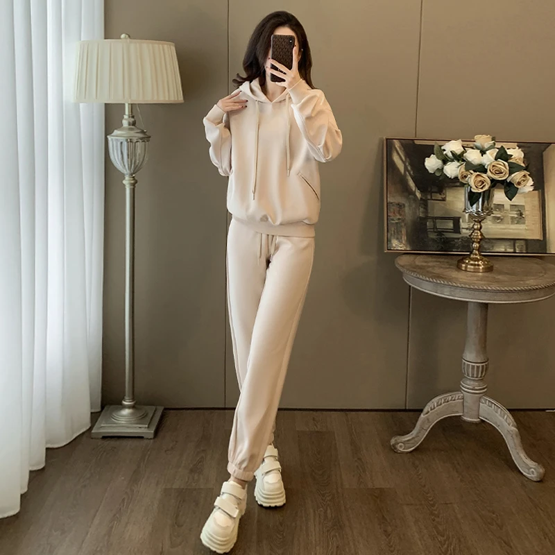 运动套装女春季2024新款韩版宽松显瘦休闲连帽卫衣束脚卫裤两件套