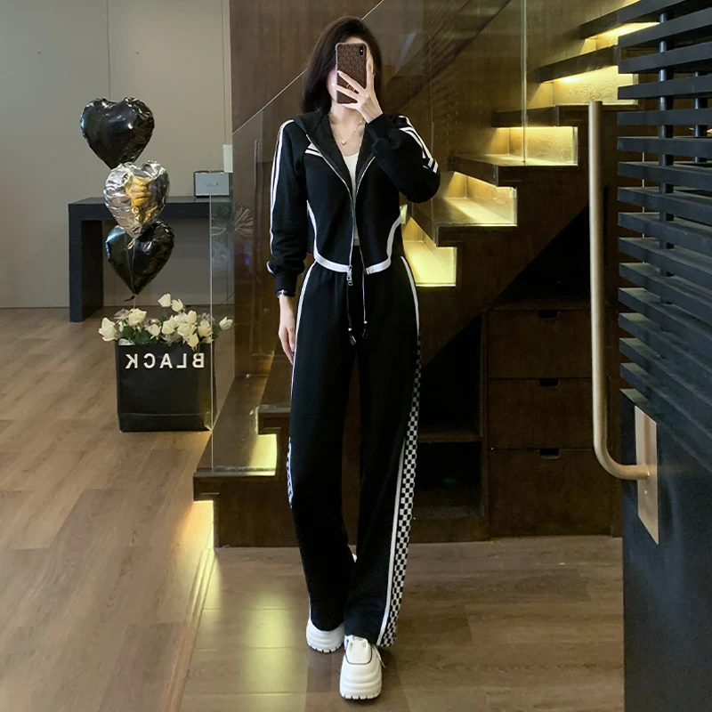 韩版时尚气质休闲运动套装女秋新款修身显瘦洋气减龄阔腿裤两件套