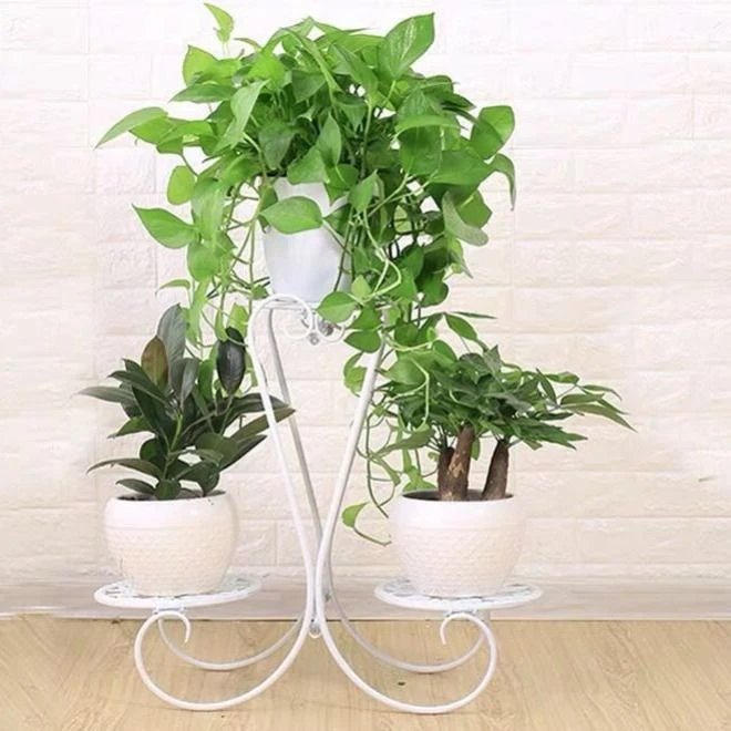 欧式铁艺花架三盘落地室内阳台客厅花盆架绿萝吊兰多肉花架子-艺