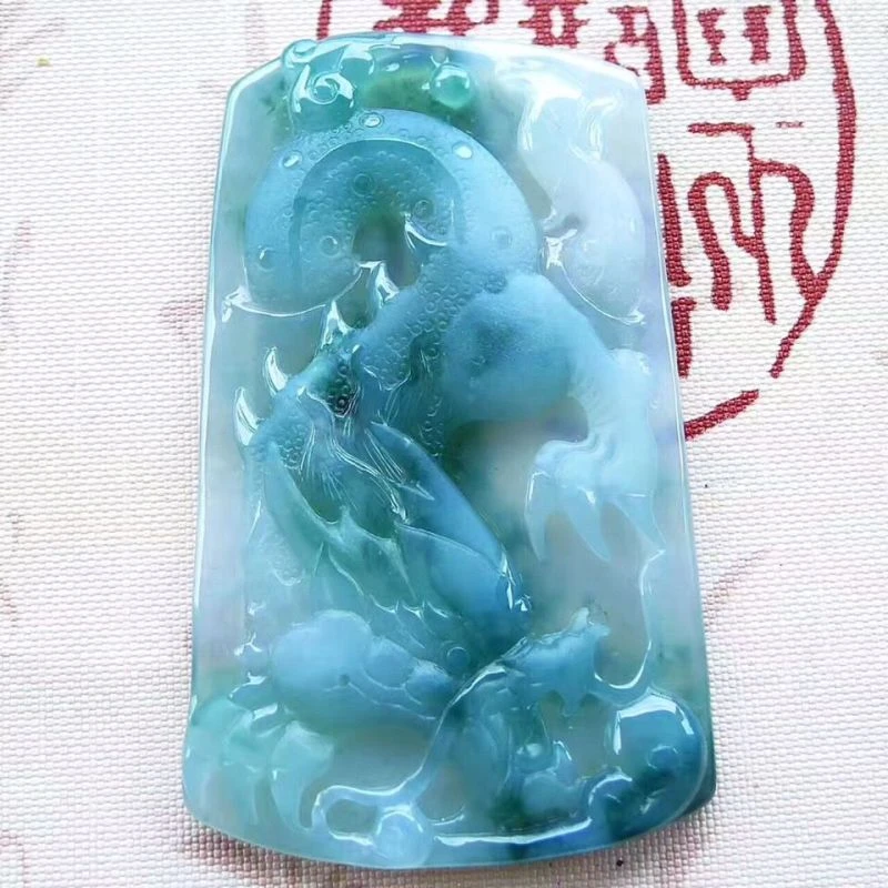 冰种飘花生意兴隆龙腾四海生肖龙牌吊坠缅甸天然翡翠A货大气男款