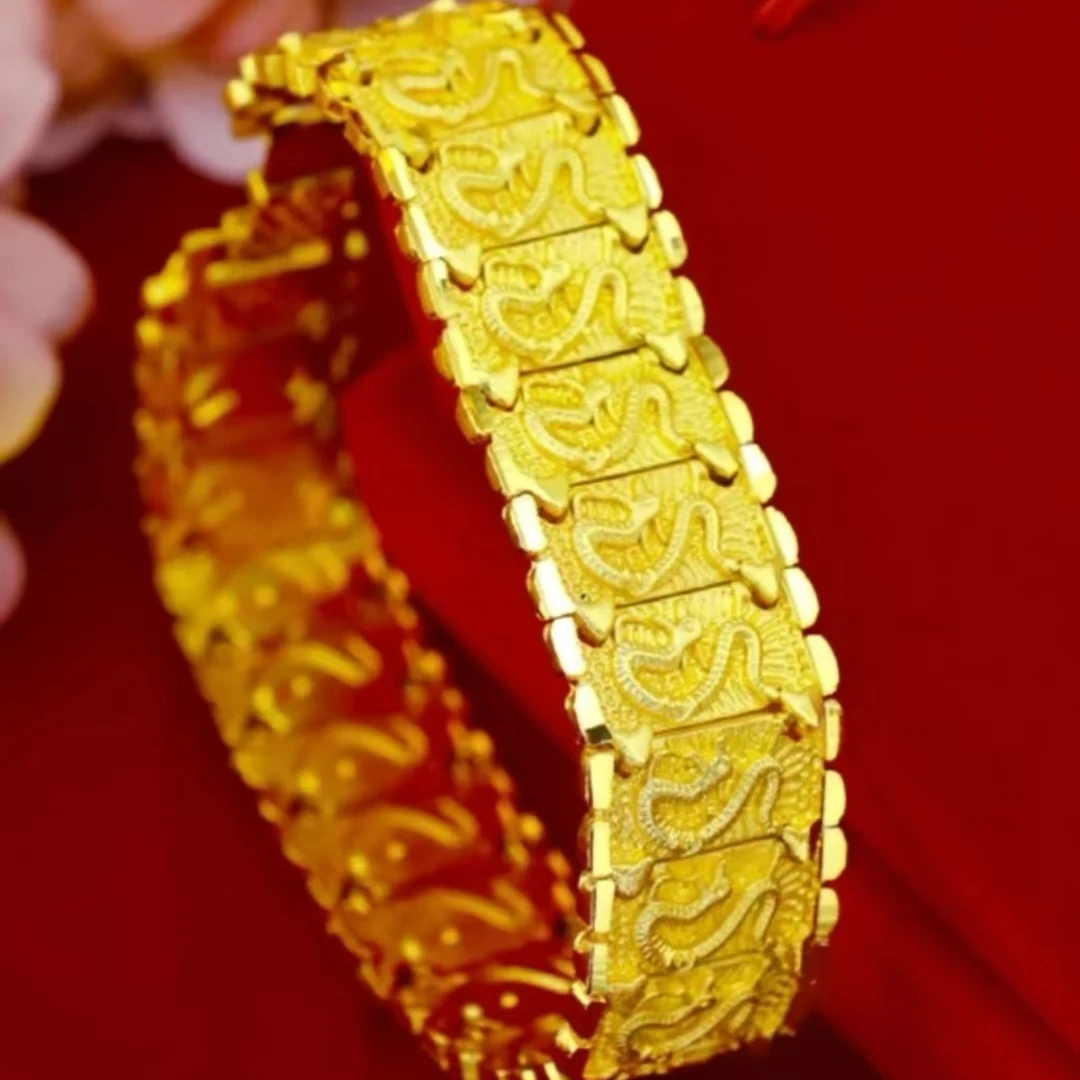 合金手链 新款【龙纹手链】男士时尚百搭金色金手链素款可调节