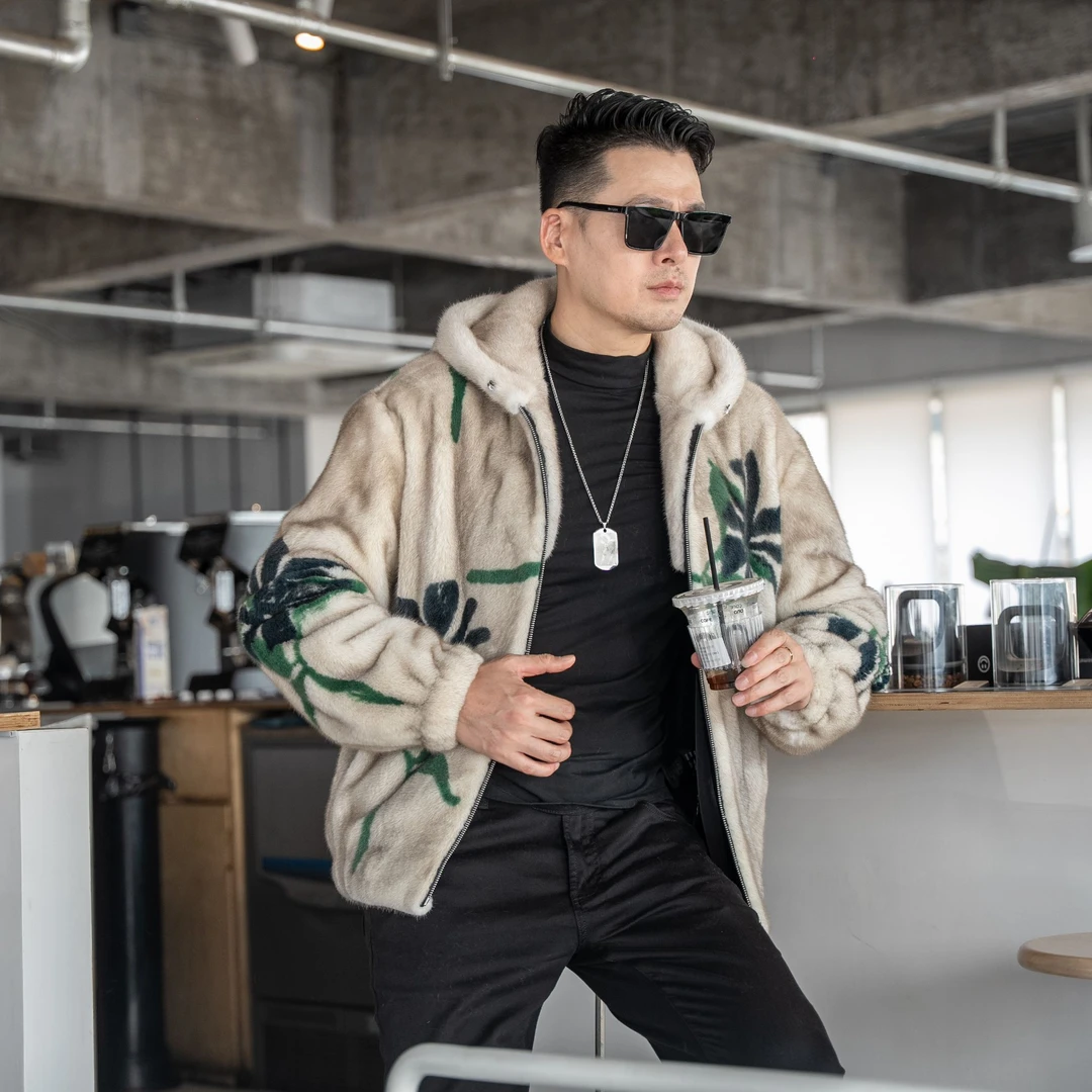 2024新款轻奢潮流休闲气质水貂椰子树落肩连帽款时尚短款大码