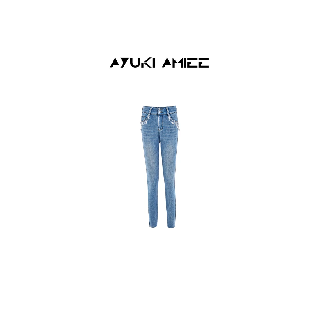 Ayuki  Amiee【明夏凉风】口袋流苏装饰弹力牛仔裤ATAD21S70550